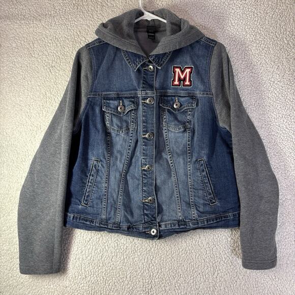 Disney Mickey Mouse Jacket Double Sided Hoodie Denim Jacket Women's Size 1 (L) - Picture 1 of 11